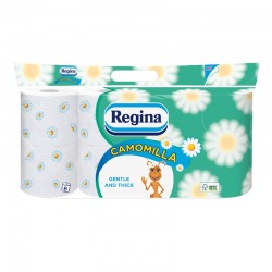 Regina Тоалетна хартия Camomilla, целулоза, трипластова, 150 къса, 8 броя - Продукти за баня и WC