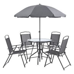 Комплект градински мебели Милагро, 4  стола с маса  и чадър,  черен,  тъмно сив цвят - Градински комплекти