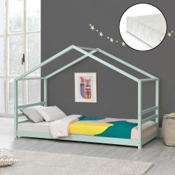 Детско легло от борово дърво, Мента 200x90cm с матрак и предпазна решетка - Мебели за детска стая