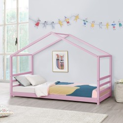 Детско легло Vardø  200x90 cm борово дърво, Къщичка, розово - Мебели за детска стая