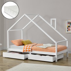 Assling cot with 2 drawers and mattress 90x200cm white - Легла