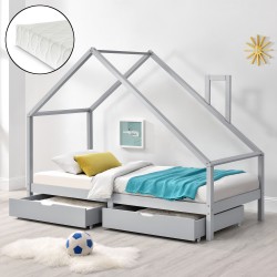 Assling cot with 2 drawers and mattress 90x200cm light gray - Сравняване на продукти