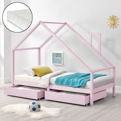Assling cot with 2 drawers and mattress 90x200cm pink - Легла