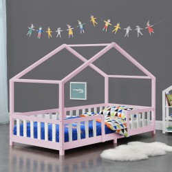 Кошара Trevelio, размери  90x200 см,  с ламелна рамка + решетка дърво,  розово бял цвят - Мебели за детска стая