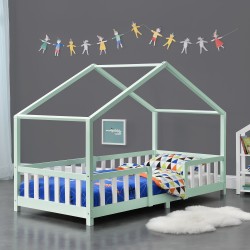 Кошара Trevelio, размери  90x200 см,  с ламелна рамка + решетка, Дървесна мента, бял цвят - Мебели за детска стая