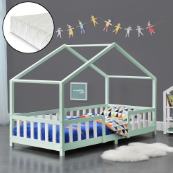 Детско легло Тревиоло, размери 90х200 см,  с матрак студена пяна и решетка,  мента, бял цвят - Мебели за детска стая