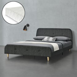 Silkeborg upholstered bed with mattress 140x200cm linen dark gray - Легла