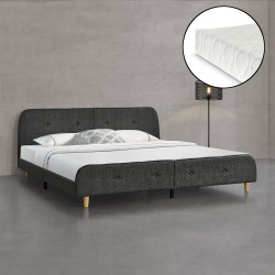 Silkeborg upholstered bed with mattress 180x200cm linen dark gray - Легла