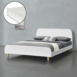 Silkeborg upholstered bed with mattress 140x200cm artificial leather white - Легла