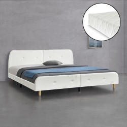 Silkeborg upholstered bed with mattress 180x200cm artificial leather white - Легла