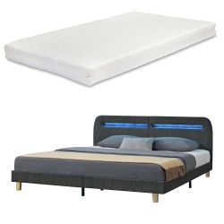 Upholstered bed Roskilde with LED lighting and mattress 180x200cm linen dark gray - Sonata G