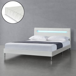 LED тапицирано легло Taastrup,  с матрак, размери  140x200см,  бял цвят - Легла