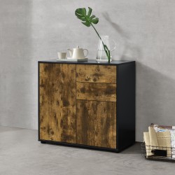 Sideboard Paarl 74x79x36 cm with 2 drawers and 2 cabinet doors black / dark oak - Скринове