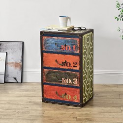 Скрин Goslar с 4 чекмеджета, 66 x 40 x 30 cm, индустриален дизайн, еко кожа,MDF, многоцветен - Скринове