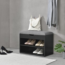 Пейка за обувки Gentofte, размери  60x30x46cm,  Шкаф за обувки с 3 рафта, рафт за обувки за 4 чифта обувки,  пейка,  черен,  сив цвят - Шкафове за обувки