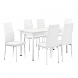 Гарнитура за трапезария с 6 стола Turku140 x 60 cm, изкуствена кожа, за шестима, Бяла - Sonata G
