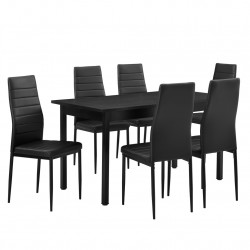 Гарнитура за трапезария с 6 стола Turku140 x 60 cm, изкуствена кожа, за шестима, Черна - Sonata G
