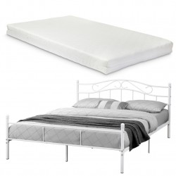 Двойно легло с метална рамка и матрак - Бяло, 200 x 140 см - Sonata G