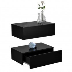 2 броя нощни шкафчета за стенен монтаж с едно чекмедже Черен гланц, 46x30x15cm - Нощни шкафчета