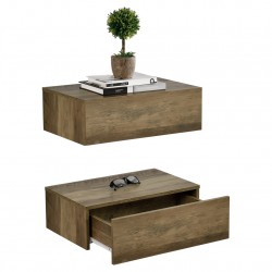 2 броя нощни шкафчета за стенен монтаж с едно чекмедже Ефект Дърво, 46x30x15cm - Нощни шкафчета
