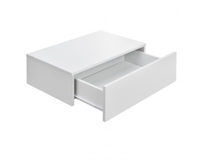 2 броя нощни шкафчета за стенен монтаж с едно чекмедже Бял матиран, 46x30x15cm -