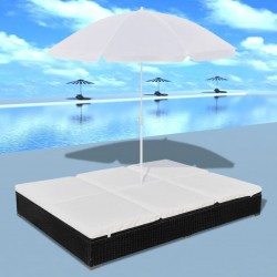 Sonata Градинско лаундж легло с чадър, полиратан, черно - Шезлонги