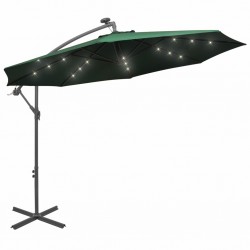 Sonata Висящ чадър с LED осветление, 300 см, зелен, метален прът - Сенници и Чадъри