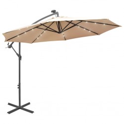 Sonata Висящ чадър с LED осветление, 300 см, пясъчен, метален прът - Сенници и Чадъри