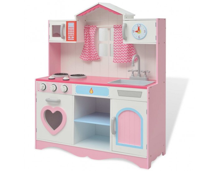 Sonata Детска играчка - Кухня, дърво, 82x30x100 см, розово и бяло -