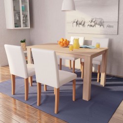 Sonata Трапезна маса и столове, 5 части, изкуствена кожа, дъб, кремаво - Комплекти маси и столове