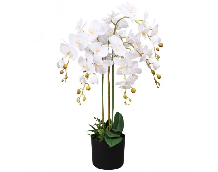 Sonata Изкуствено растение орхидея със саксия, 75 см, бяло -