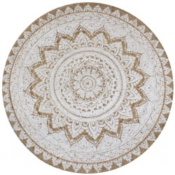 Sonata Плетен килим от юта с принт, 90 см, кръгъл - Мебели и Интериор