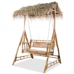 Sonata Двуместна люлка стол с палмови листа, бамбук, 202 см - Люлки и Хамаци