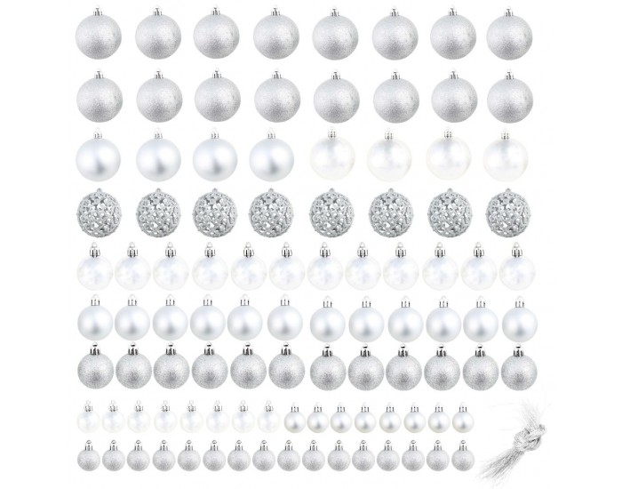 Sonata Комплект коледни топки от 100 части, 6 см, сребро -