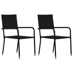 Sonata Външни трапезни столове, 2 бр, полиратан, черни - Градински столове