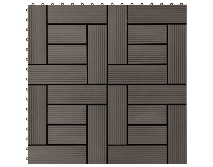 Sonata 11 бр декинг плочки, WPC, 30x30 см, 1 кв.м., тъмнокафяви -