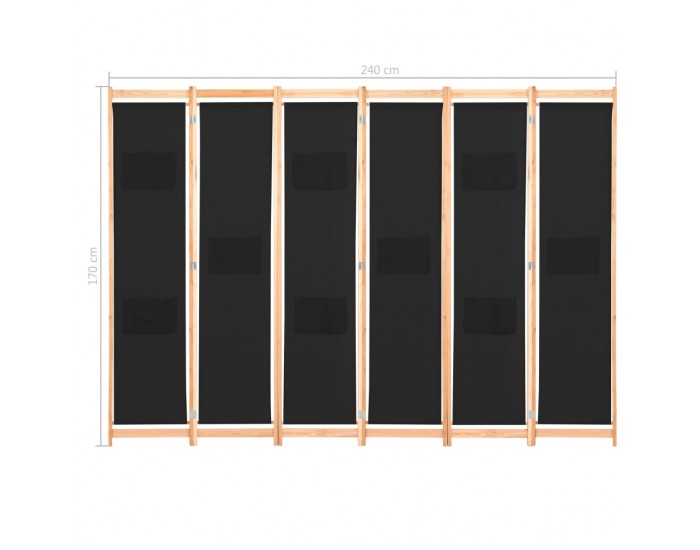 Sonata Параван за стая, 6 панела, черен, 240х170х4 cм, текстил -