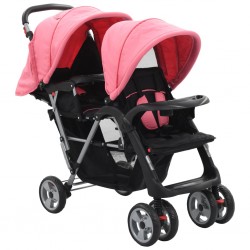 Sonata Комбинирана количка тандем, розово и черно, стомана - Мебели за детска стая