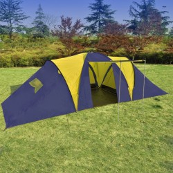 Палатка за къмпинг за 9 човека от полиестер, синьо и жълто - Палатки