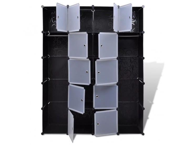 Sonata Модулен гардероб с 14 отделения, черно-бял, 37x146x180,5 см -