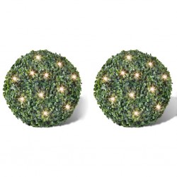 2 топки от изкуствен чемшир, 35 см и соларни LED светлини - Сезонни и Празнични Декорации