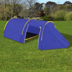 Водоустойчива палатка за къмпинг за 4 човека, цвят морско син/жълт - Палатки