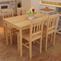 Дървена маса за хранене с 4 стола от натурално дърво - Комплекти маси и столове