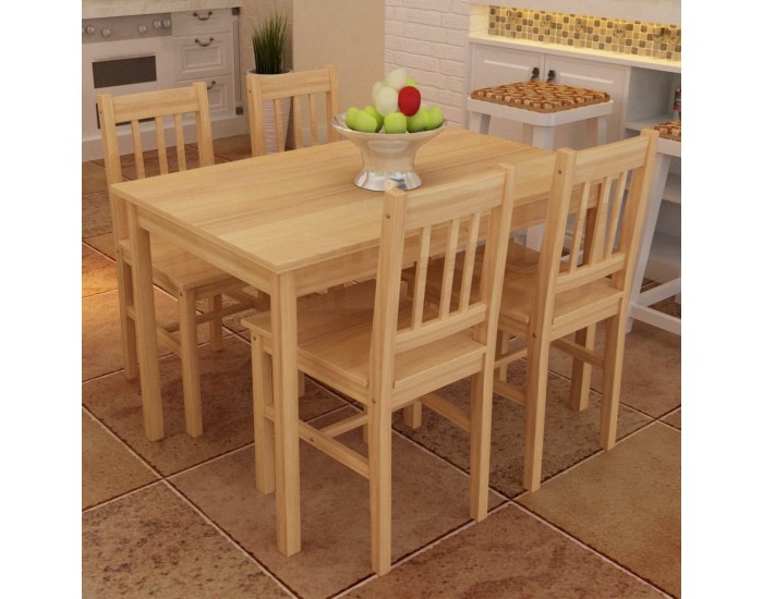 Дървена маса за хранене с 4 стола от натурално дърво -