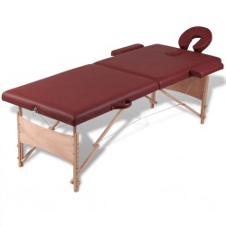 Сгъваема масажна кушетка с 2 зони, червена, дървена рамка - Обзавеждане на Бизнес обекти