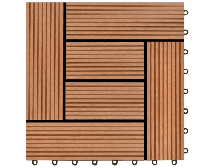 WPC декинг плочки за 1 кв. м, 11 бр, 30 x 30 см, кафяви -