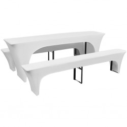 3 покривки-калъфи за маса и две пейки, еластични, бели, 220x50x80см - Калъфи за мебели