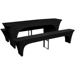3 Покривки за маса и пейки, разтегателни, черни, 220 х 50 х 80 см - Калъфи за мебели