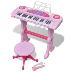 Детско пиано с 37 клавиша, стол и микрофон, розов цвят - Спорт и Свободно време