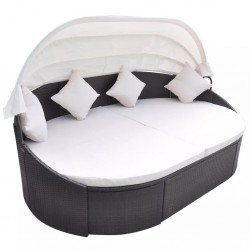 Sonata Градинско лаундж легло със сенник, полиратан, кафяво - Градински Дивани и Пейки